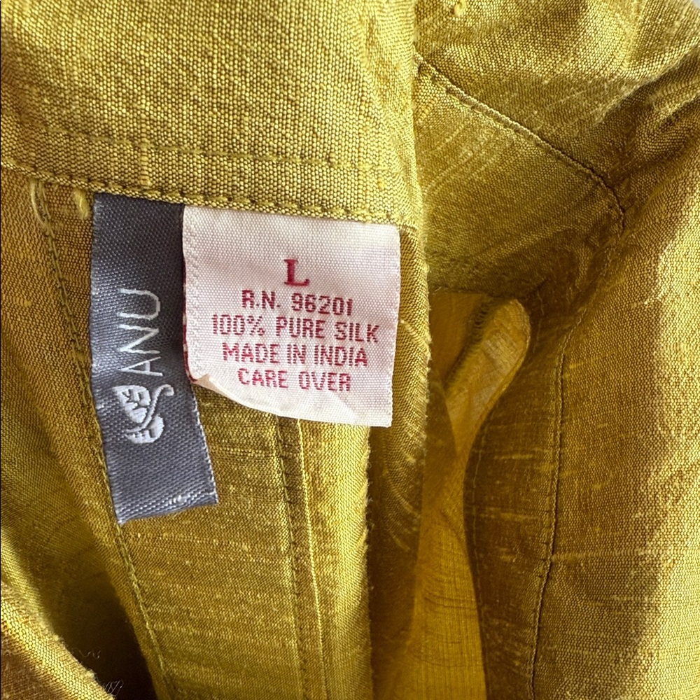 100% Silk Chartreuse/gold Women's Blazer Size: L - Picture 7 of 8